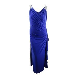 Betsy & Adam Women's Plus Size Embellished Faux-Wrap Gown (14W, Electric Blue)